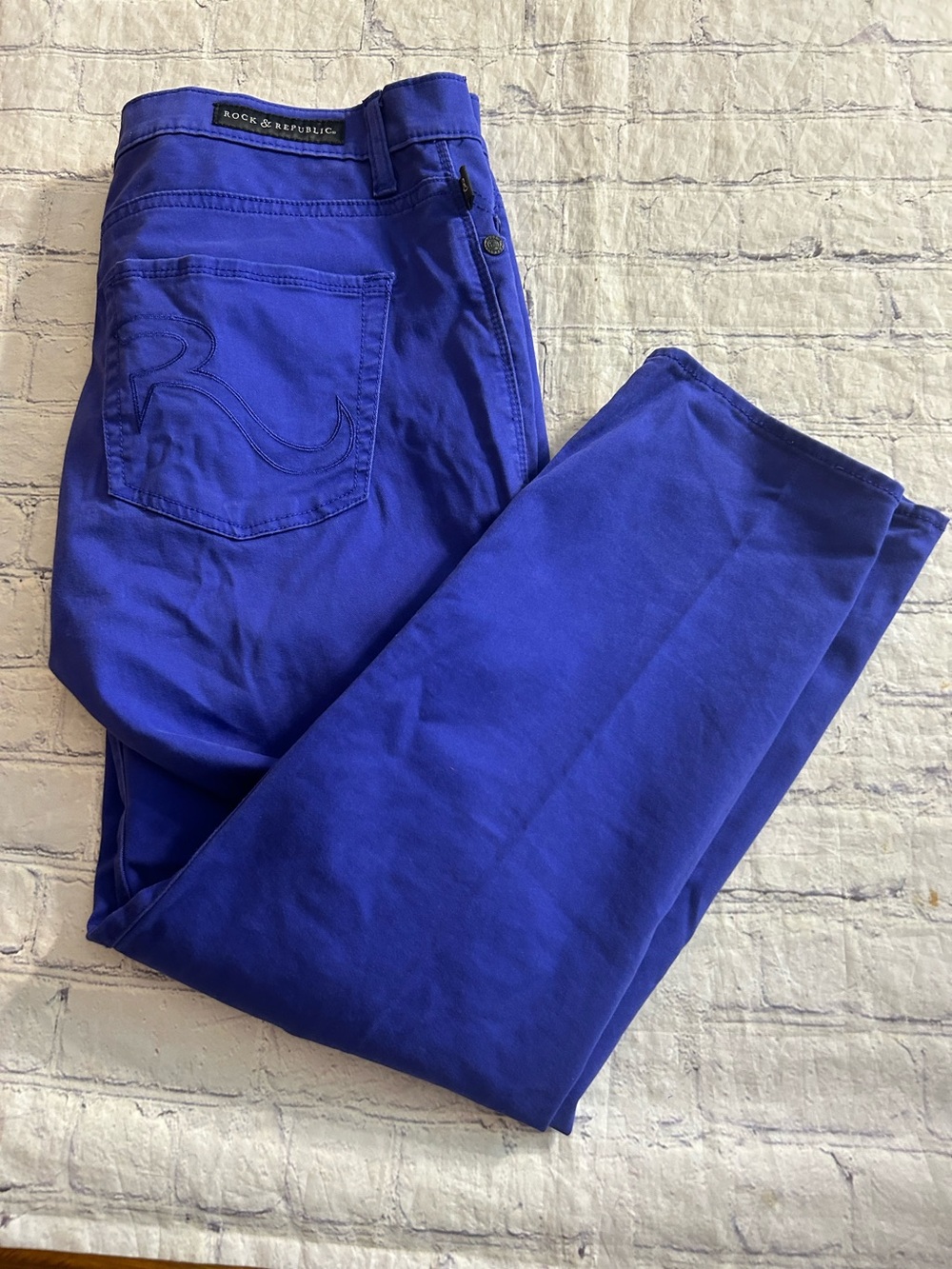 ROCK & REPUBLIC HAMBURG PANTS ROYAL BLUE PURPLE COLOR BLACK HARDWARE SIZE 14